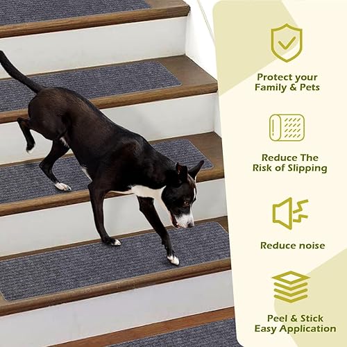 Miniatura 27 de Alfombra antideslizante para peldaños de 30 x 30 pulgadas, alfombra de aterrizaje a juego, antideslizante, resistente al deslizamiento, color negro