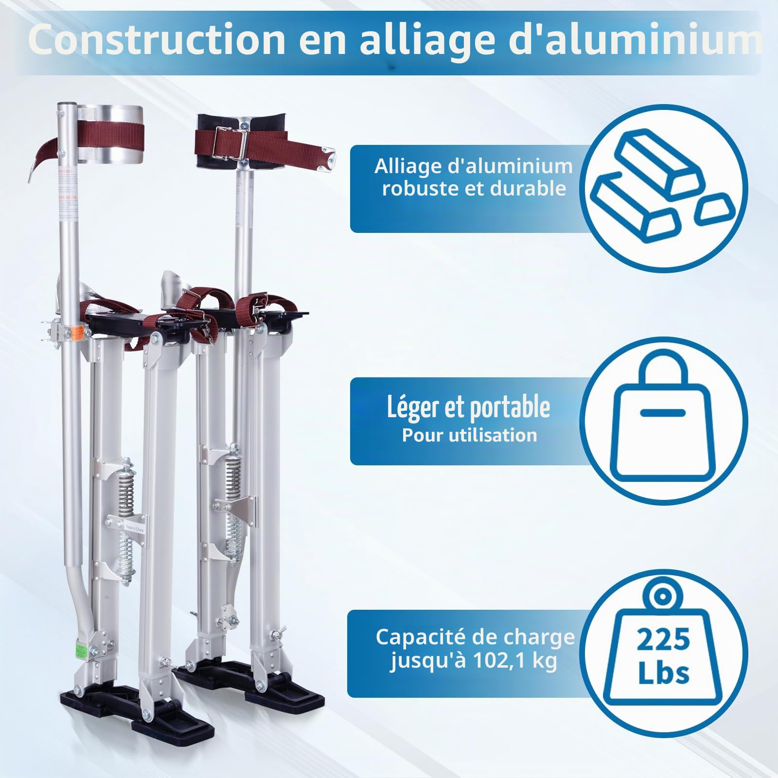 iElyiEsy Échasses en aluminium pour cloison sèche - Hauteur réglable - Pour peinture, finition, élagage des branches ou nettoyage (argent, 45,7 à 76,2 cm)