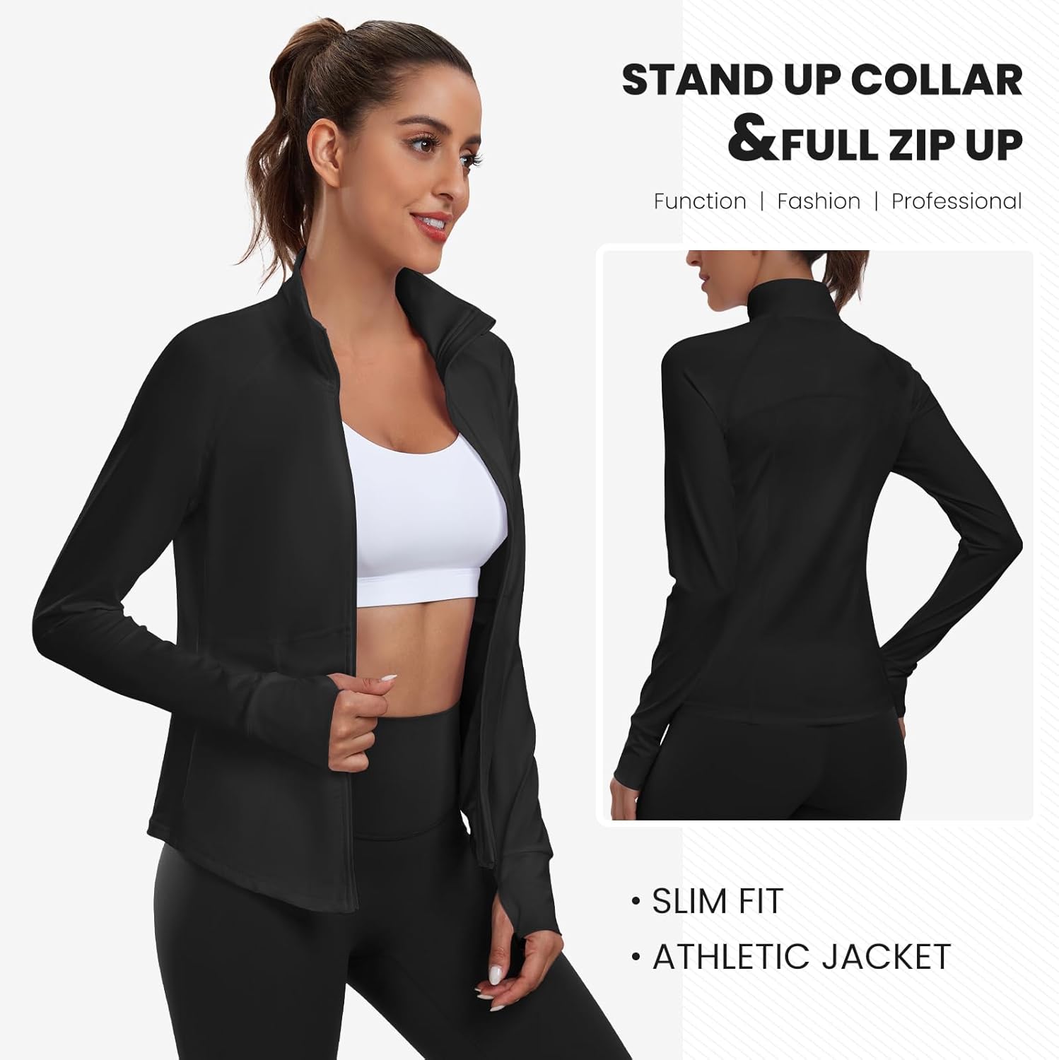 Workout Jackets for Women Anti Slip Zipper Up Running Jackets Lightweight Sport Gym Yoga Athletic Clothes Slim Fit - Image 3
