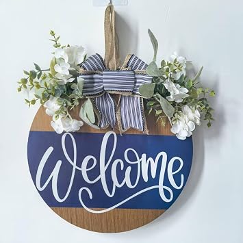 Welcome Wreaths Door Sign for Front Porch Decor Door Decorations Hanging Wreath Outdoor for Farmhouse Christmas Housewarming Gift