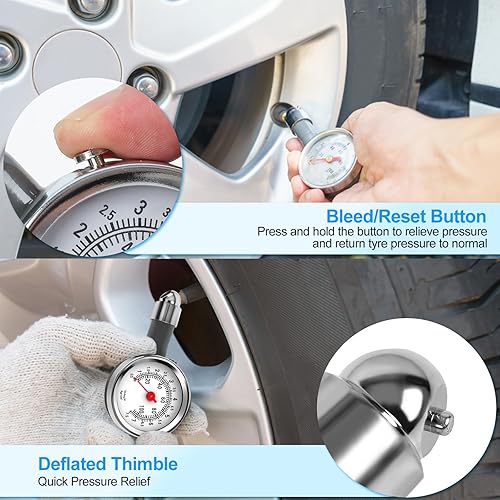 Miniatura 6 de Medidor de presión de neumáticos para automóviles (0-100 psi), medidores mecánicos para presión de neumáticos, medidor de presión de neumáticos