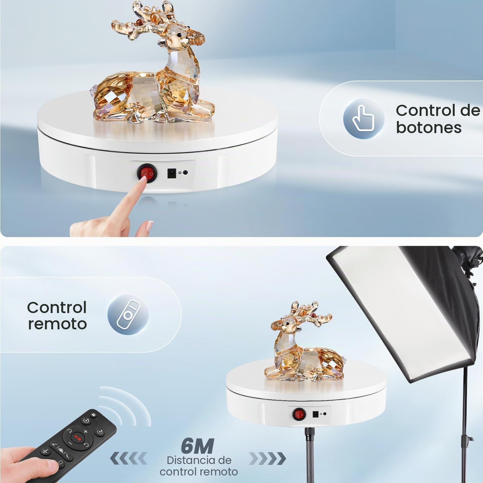 Base Giratorio Eléctrico, Couleeur 30CM 100KG y Recargable Plato Giratorio para Fotografía, Dirección y Velocidad de 360° Ajustable Plataforma Giratoria con 5 Tableros de Fondo para Exhibir Joyas
