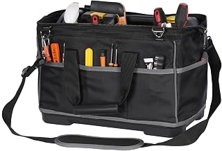 Waterproof Tool Bag, 17 Inch Portable Tool Organizer, Multi-Pocket (16 Pockets) Storage Tote with Reinforced Bottom for Electricians, Carpenters, Mechanics, DIY Worksite
