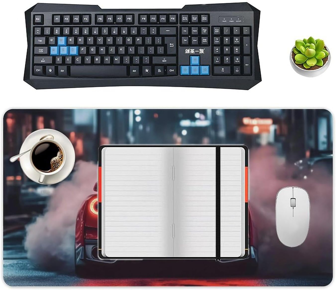 Large Mouse Pad Nissan GT-R Red R34 Smoke City Lights Desk Mat Computer Accessories Gaming Office Organizers Supplies Decor Essentials Keyboard Pads for Desk Rubber 40X75cm