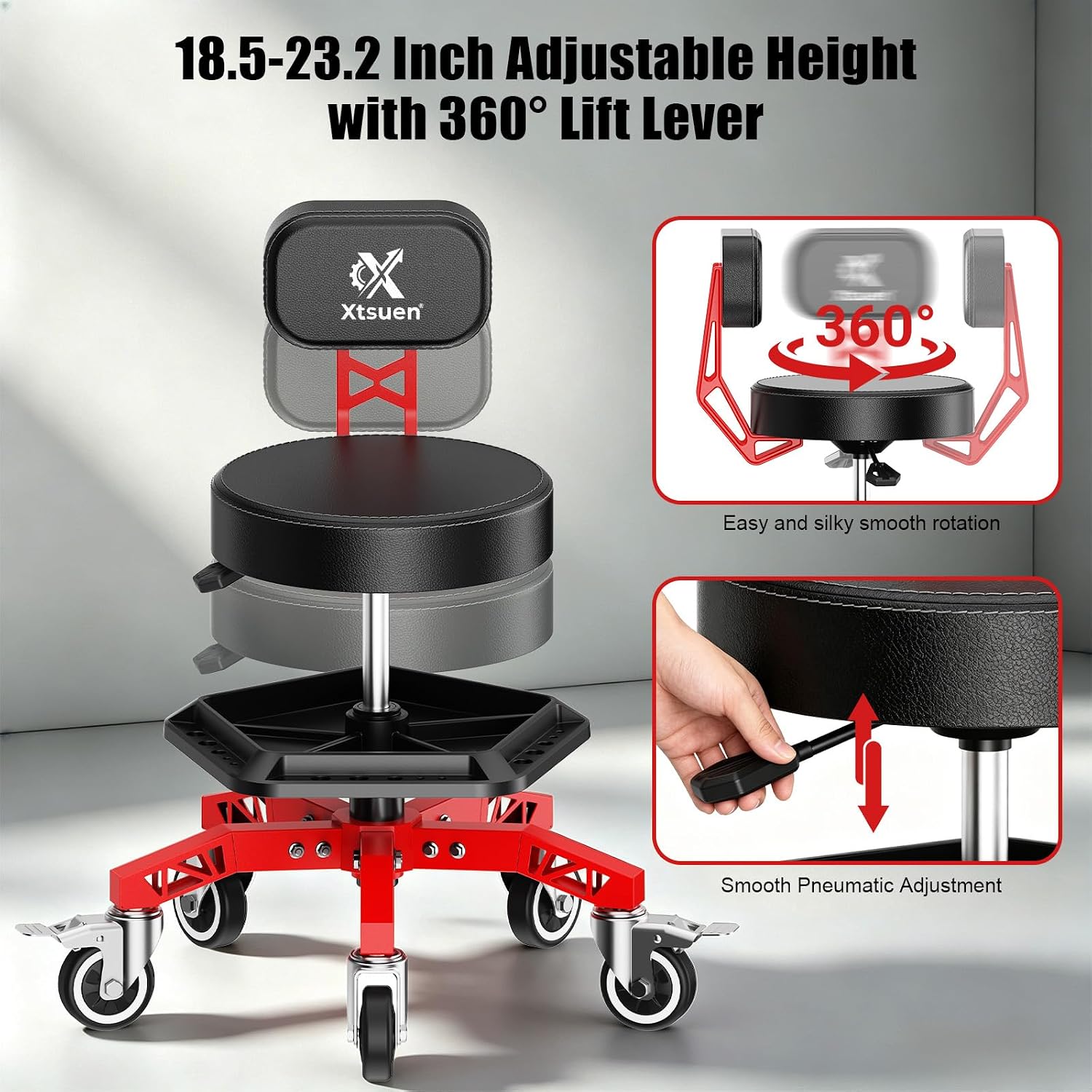 Rolling Shop Stool with Wheels ,400 LBS Capacity ,Mechanic Chair for Garage