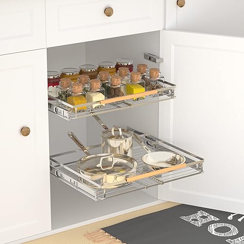 Miniatura 5 de Cajones deslizantes extensibles para armarios, cesta organizadora de gabinete deslizante resistente, estantes extraíbles para cocina, debajo del