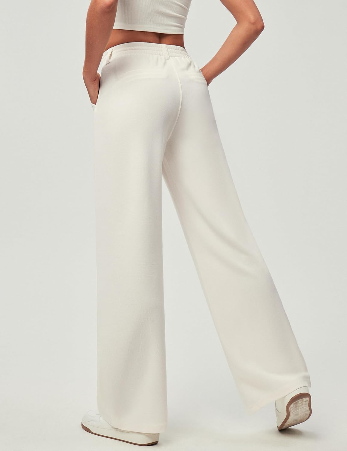 IUGA Waffle Knit Wide Leg Pants White - Image 2