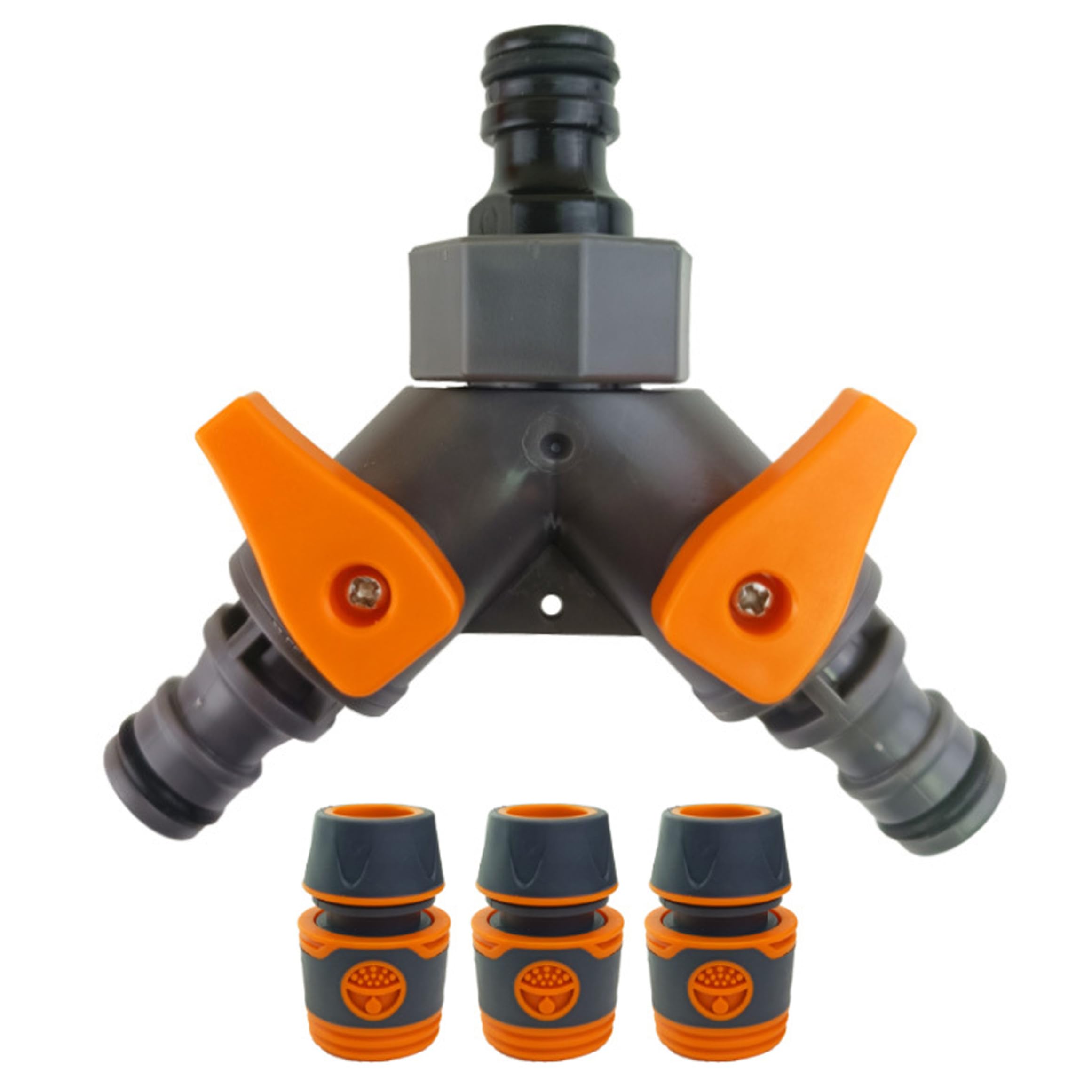 3 Way Hose Splitter, Y-Shape Garden Hose Splitter with Shut-Off Valves & Quick Connect Fittings, 1/2 Inch Plastic Tap Connector Outdoor Use