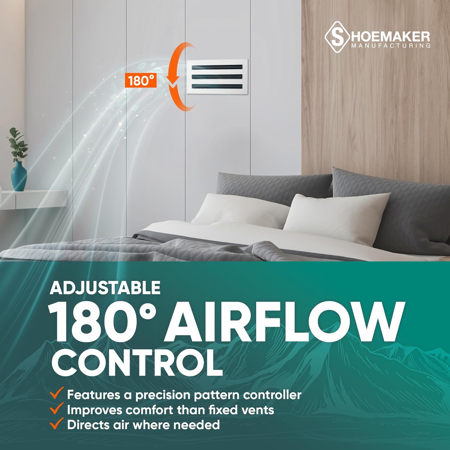 Shoemaker Residential Linear Slot Diffuser – 12x6 Decorative Soft White Wall & Ceiling Air Vent Cover, Adjustable Pattern Controller, Extruded Aluminum AC Vent Covers for Home Ceiling or Sidewall