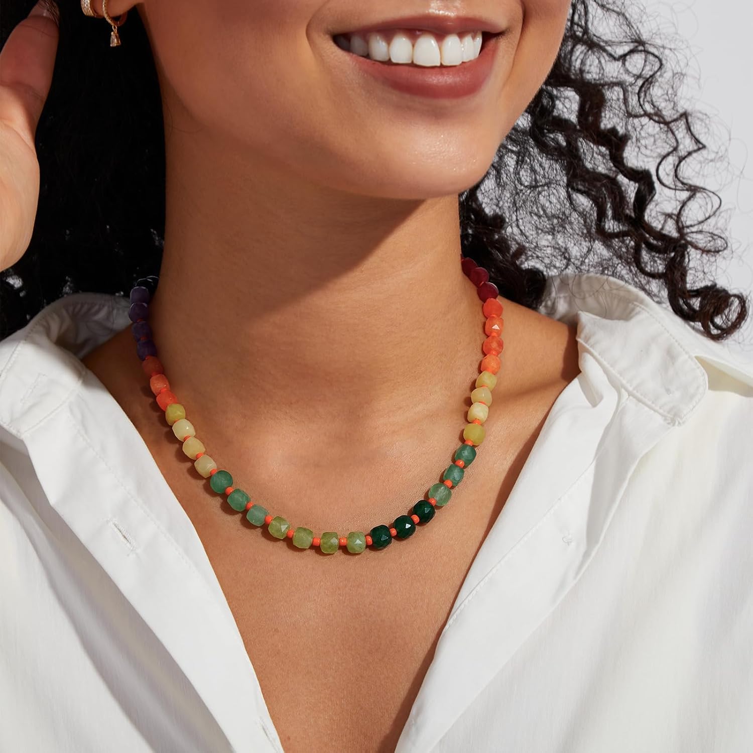 KissYan Beaded Necklaces for Women, Colorful Gemstone Bead Boho Choker for Beach, Natural Stone Handmade Summer Jewelry Gifts - Image 5