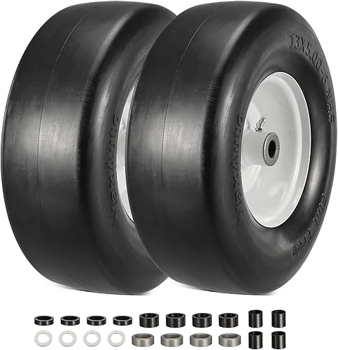 MaxAuto Juego de 2 neumáticos lisos planos de 13 x 5  6 con rueda de acero para cortacésped residencial de equitación, tractor de jardín (eje