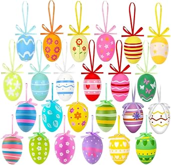 Pack of 24 Easter Eggs Easter Eggs for Hanging Easter Decoration Outdoor Easter Eggs Plastic Easter Eggs Decoration Easter Decoration for Outdoors Plastic Eggs Colourful (Colourful)