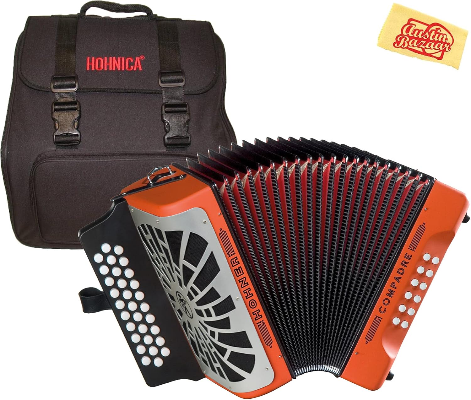 Hohner Compadre FBbEb 3Row Diatonic Accordion Bundle with