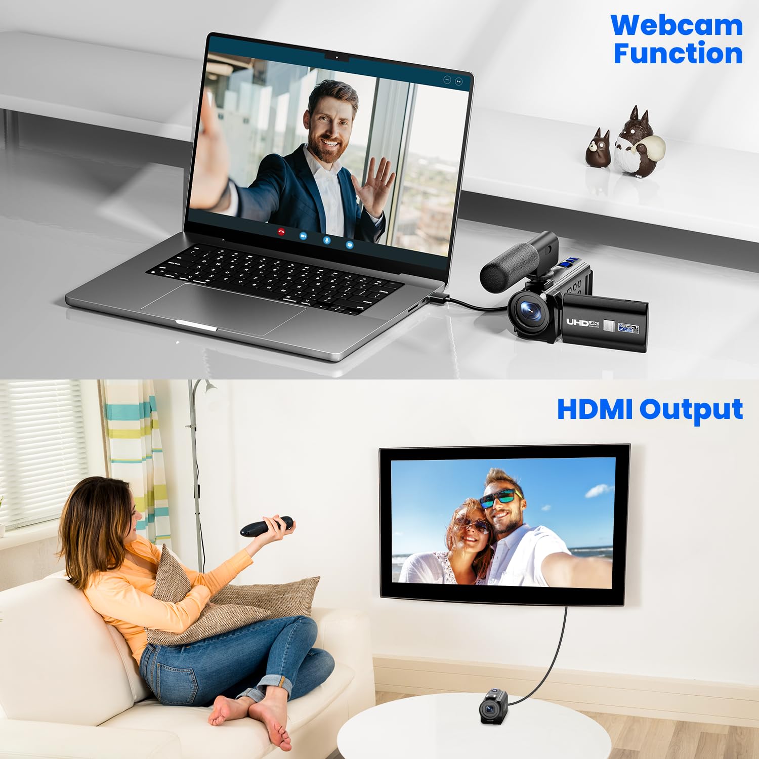 Kit Caméra Avec Accessoires Caméscope 5K 56MP Double Objectif WiFi - Zoom 16x, Écran Tactile 3" - Vision Nuit IR - Ideal YouTube Et Vlogs Camera Vidéo Wifi 56mp