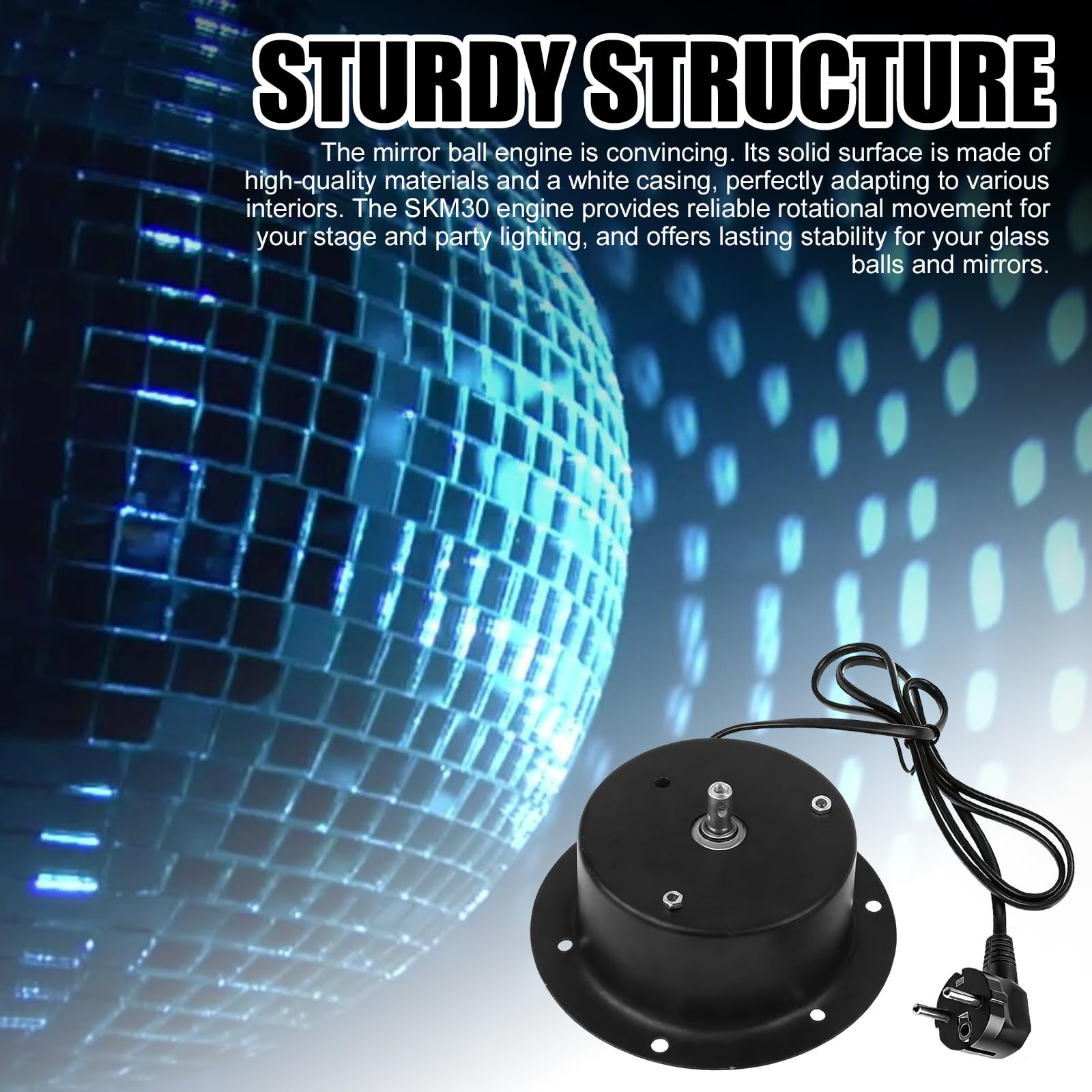 Motore a sfera a specchio: alloggiamento bianco professionale SKM30 motore per sfera a specchio, motore girevole fino a 30 cm con spina di alimentazione da 1,2 m, per illuminazione palchi e feste