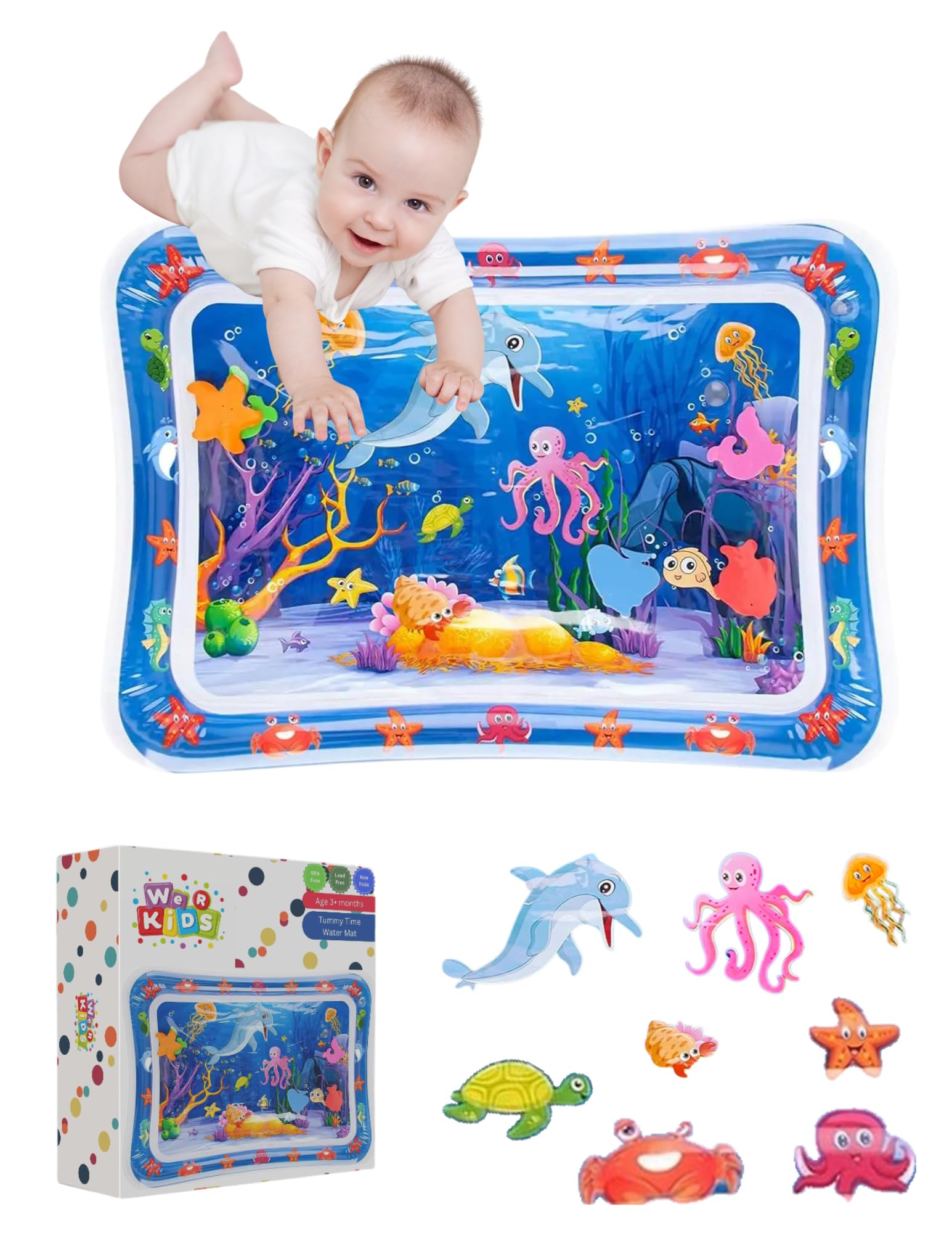 Baby Toys: Tummy time mat with Vibrant Colors for Baby 0 6 9 12 18 Month Old | Inflatable Tummy time Water Play mat Supports Sensory Development, Strengthen Muscles