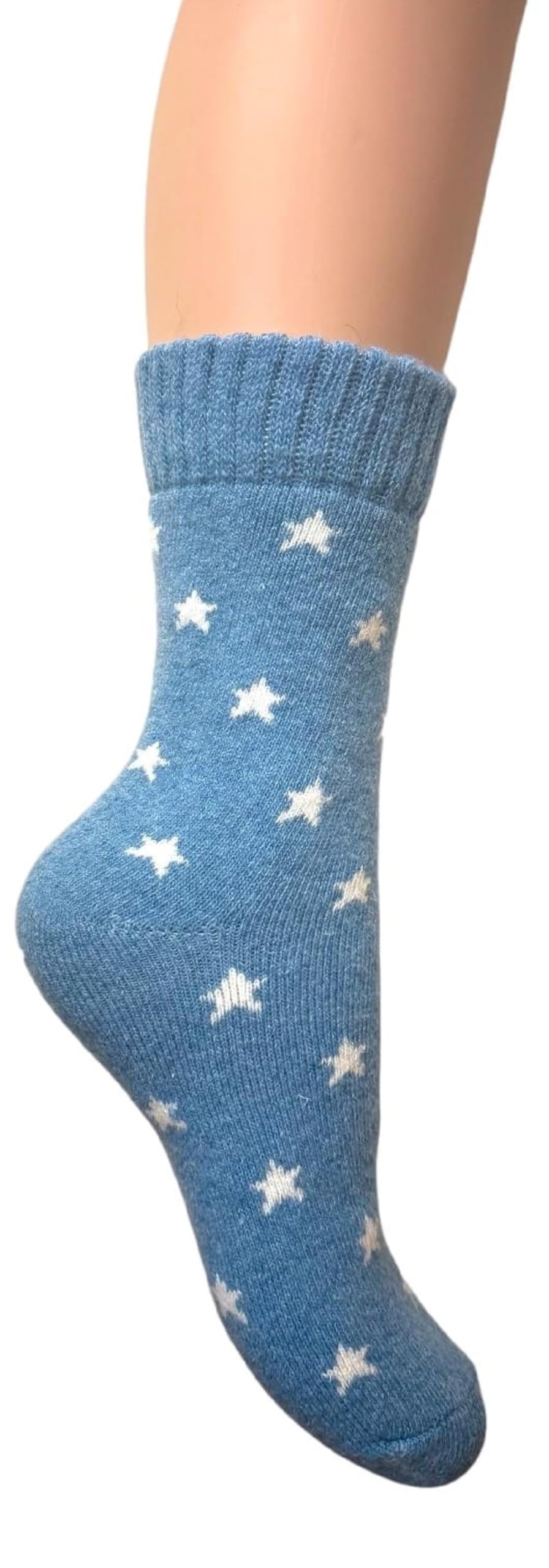 Jess & Lou Ribbed Socks Cosy Warm Fluffy Soft Wool Blend Colourful Pattern Loungewear Cute Patterns (UK, Alpha, One Size, Regular, Regular, Cornflower Stars)