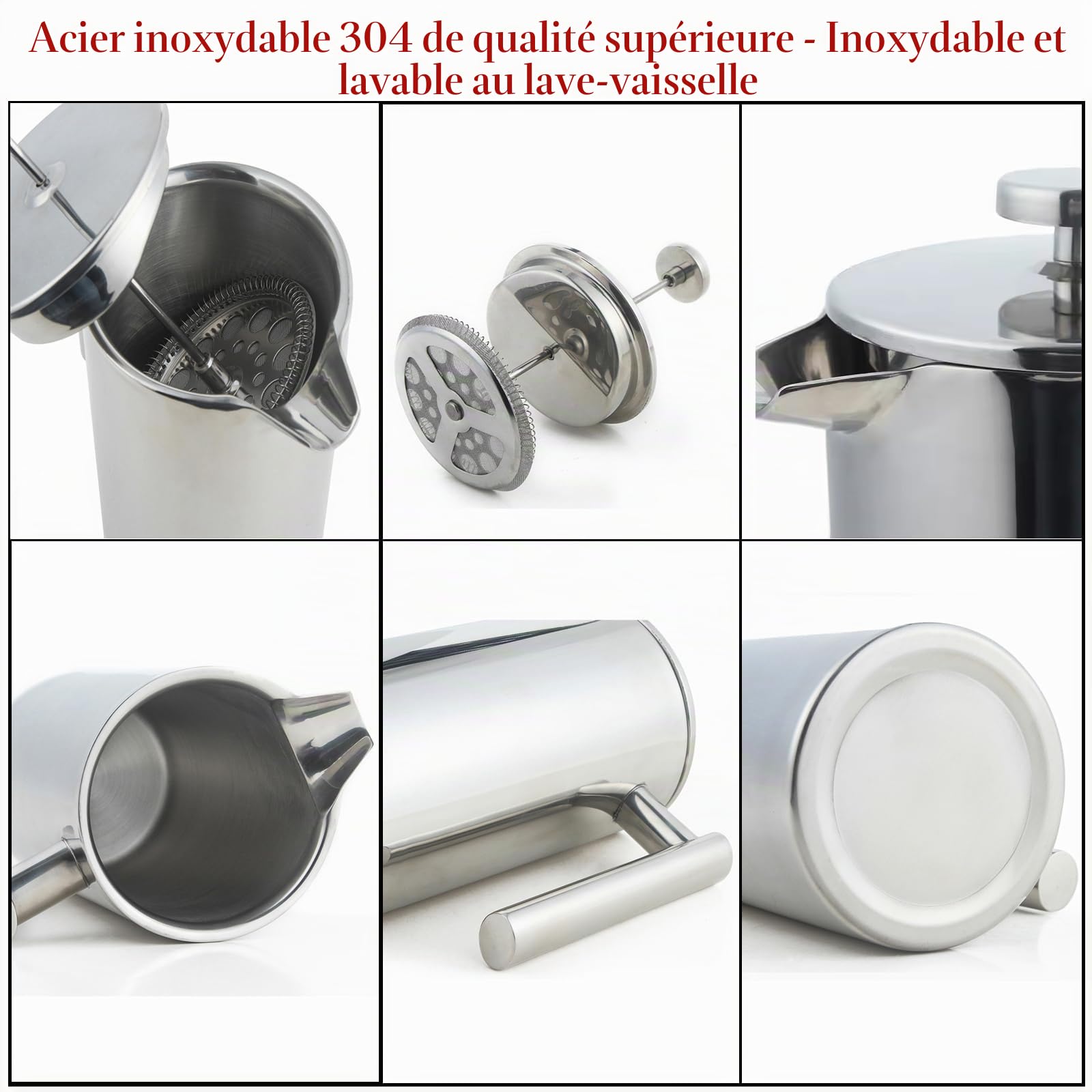 XINGYUEXUAN Cafetière à piston en acier inoxydable, de qualité supérieure, avec fonction thermique, avec triple filtre, passe au lave-vaisselle et isolée, 600 ml