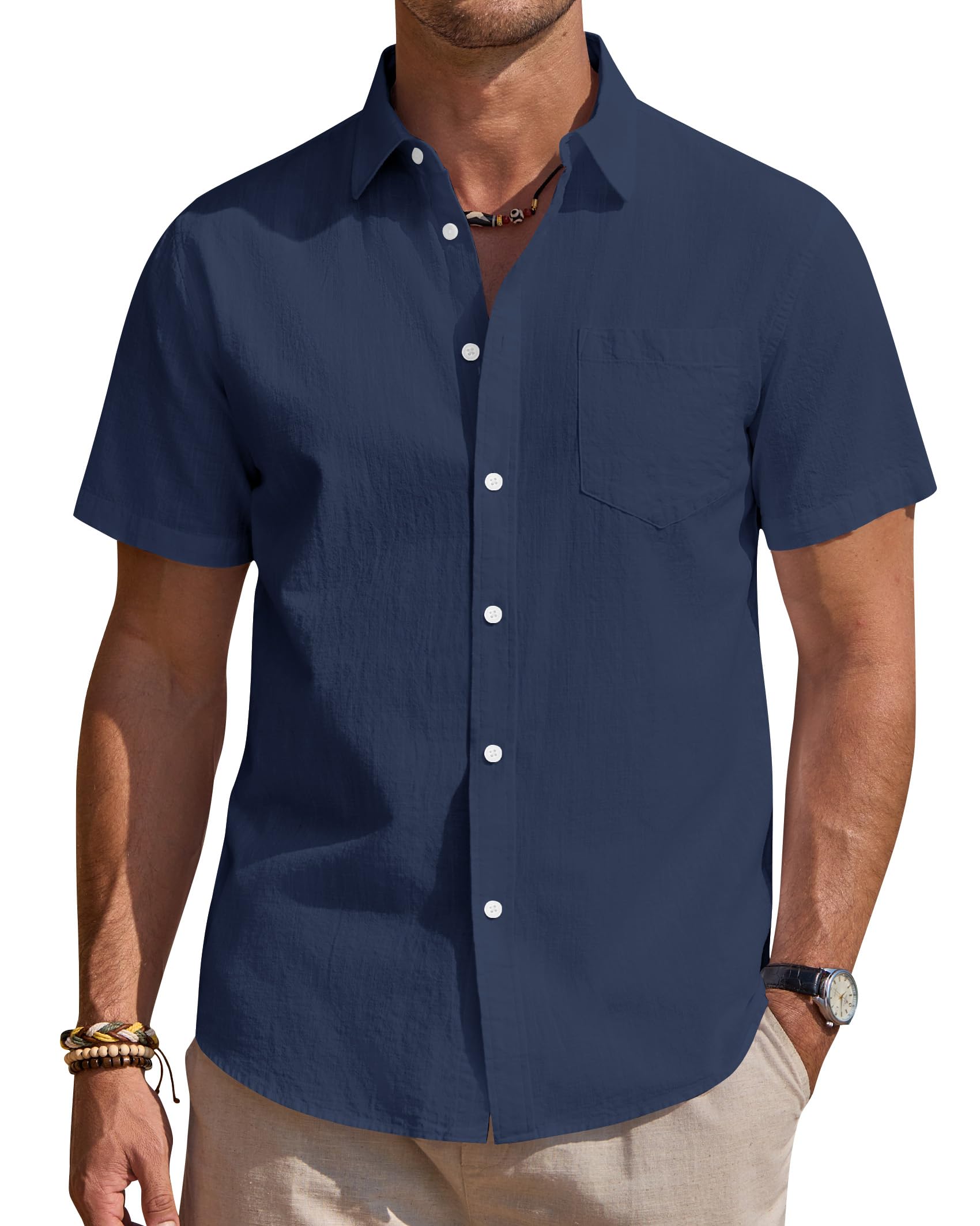 Alimens & Gentle Leinenhemd Herren Kurzarm Hemd Männer Leinen Shirt Regular Fit Freizeithemden Sommer Strand Tshirt