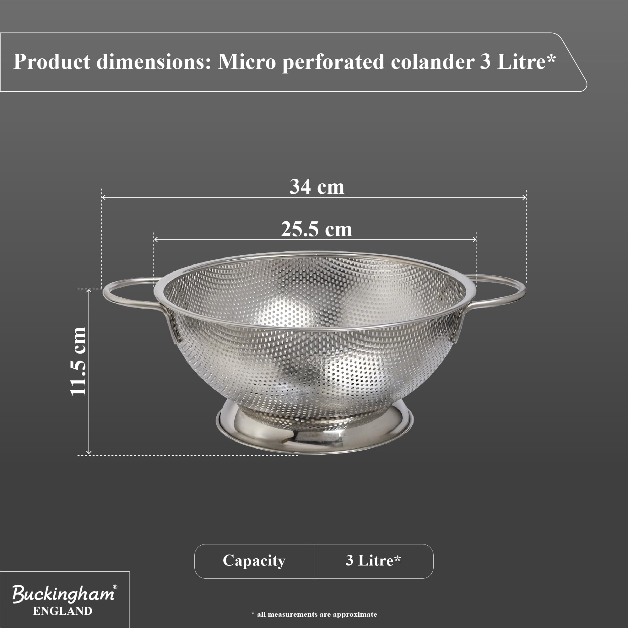 Buckingham Mikroperforiertes Edelstahlsieb für Reis, Spaghetti, Nudeln, Gemüse, Obst, Kochen und Küche, 25,5 cm, Edelstahl, 25.5 cm