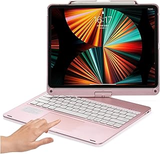 360° Rotatable Touch Keyboard for iPad Pro 12.9 inch 2022 6th Generation, Pro 12.9" 5th 4th 3rd Generation Backlight Keyboard Built‑in Trackpad, Bluetooth Foldable Keyboard Cover (Rosegold)