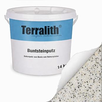 Terralith Coloured Stone Plaster 14 kg in White Base Plaster for Indoor and Outdoor Use with Pure Acrylate Binding Agent Made of Natural Stone 1-2 mm Grit BSP75