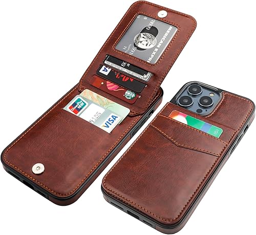 KIHUWEY Funda compatible con iPhone 14 Pro Max con soporte para tarjeta de crédito, cierre magnético de cuero de alta calidad, funda protectora