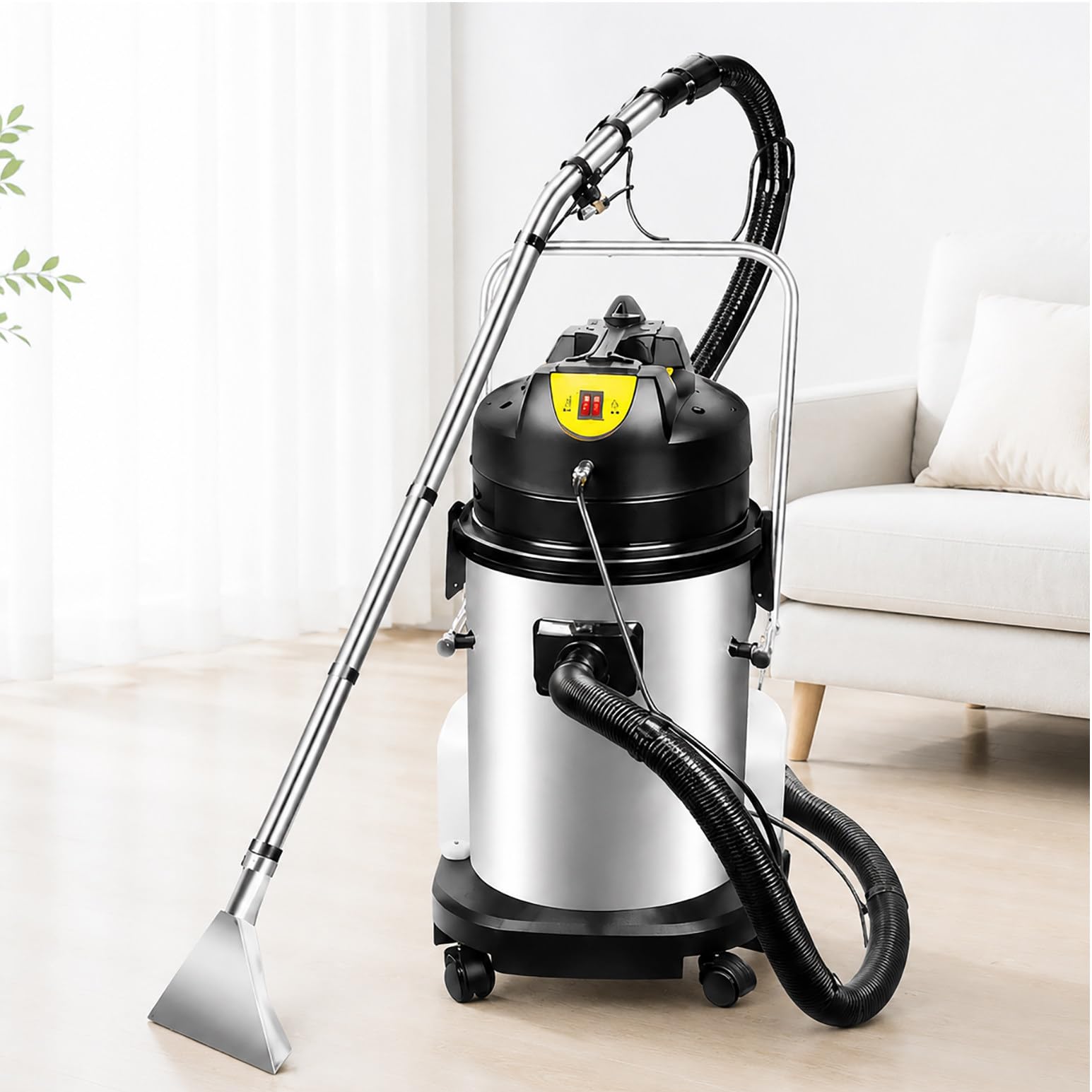 Aspiradora Lava Alfombras 3 en 1 Profesional, Limpiadora Portátil 40L 1034W, Máquina de Limpieza Profunda para Tapicería de Coches, Sofás, Cortinas y Moquetas – Cepillo INOX