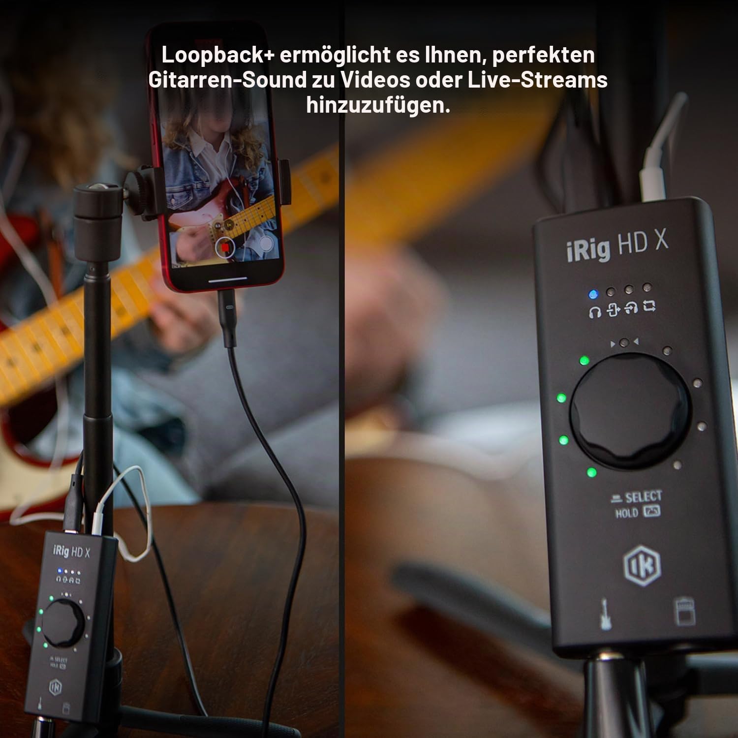 IK Multimedia iRig HD X Gitarren-Interface (Multi-Color LED Signalanzeige, integriertes Stimmgerät, kompatibel mit iPhone, iPad, Mac und PC, Vorverstärker, inkl. USB-C und Lightning Kabel)