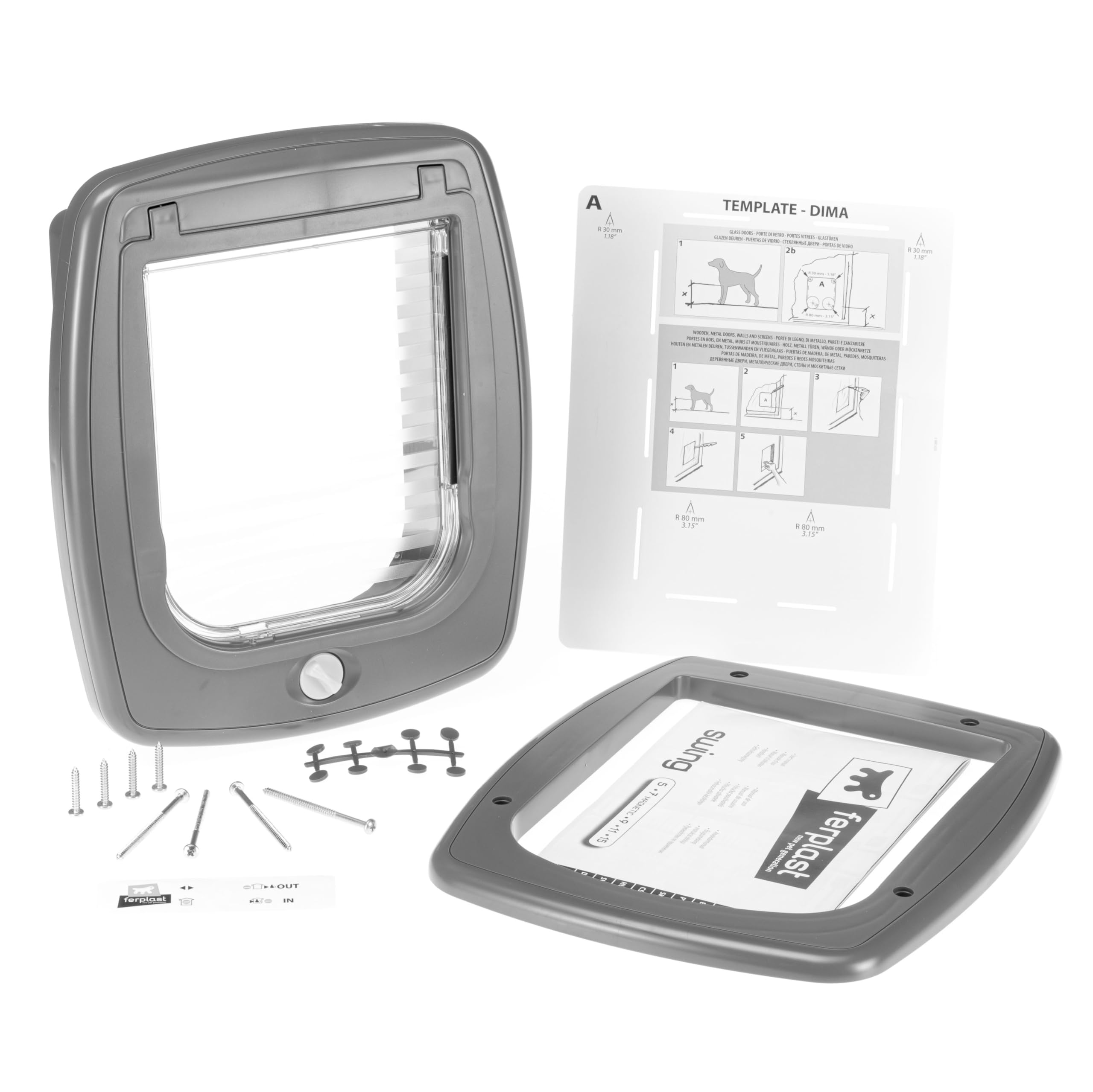 Ferplast Porte pour chiens et chats SWING 9 Chatière porte basculante, installation uiverselle, contrôlable, 4 positions, système de protection contre les courants d'air, 26,2x10,2x h 31,2 cm Maron