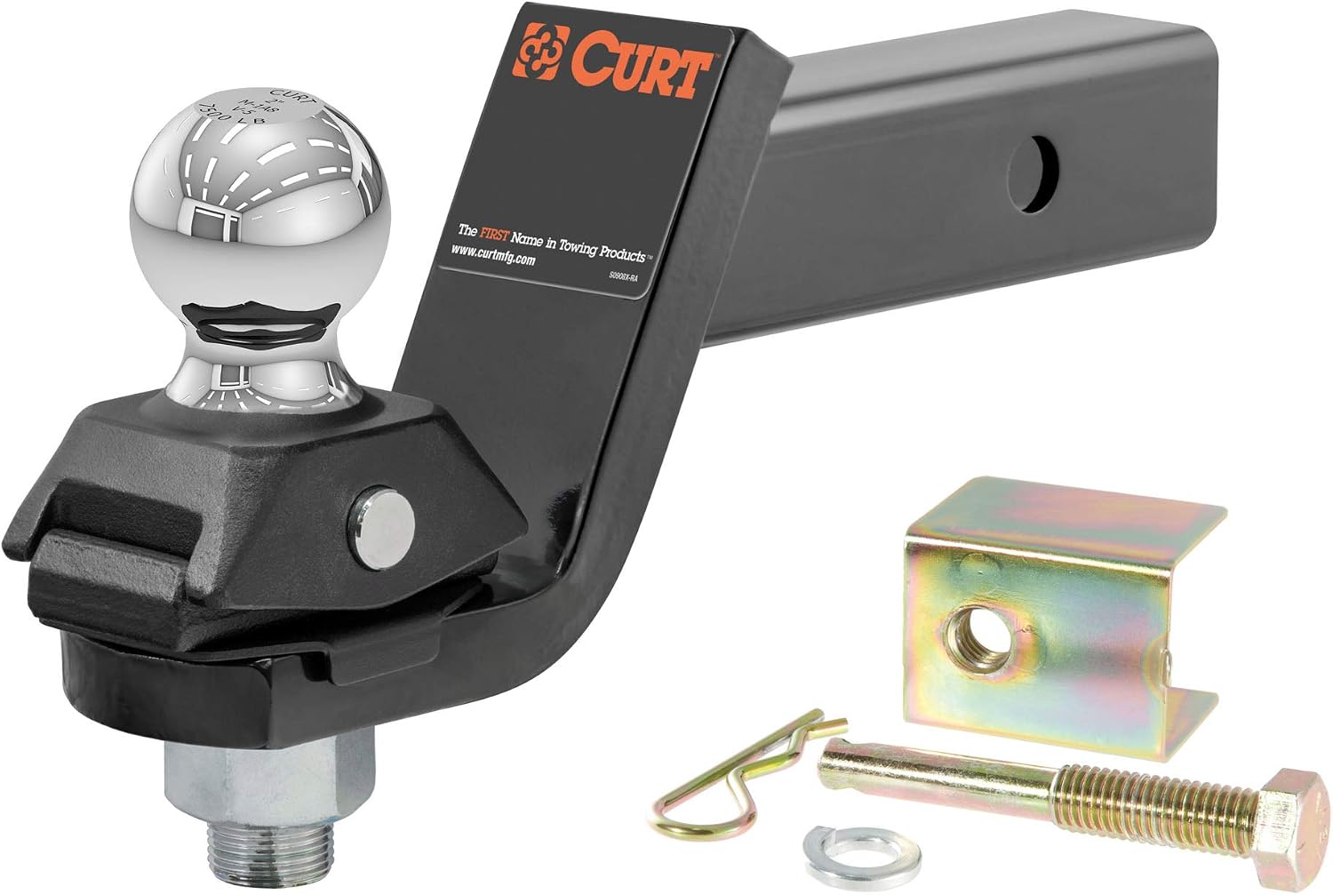CURT 45143 RockerBall Cushion Hitch Ball Mount, 7,500 lbs 2-Inch Diameter, 2-in Shank, 3" Drop, Anti-Rattle Pin