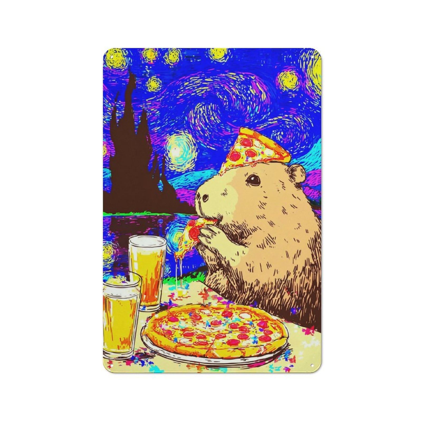 Junmoney Groundhog Pizza Party Tin Wall Plaque 30X20cm With For Café Or Home Bar, New-Space Wall Decor For Hospitality Decor Collectors