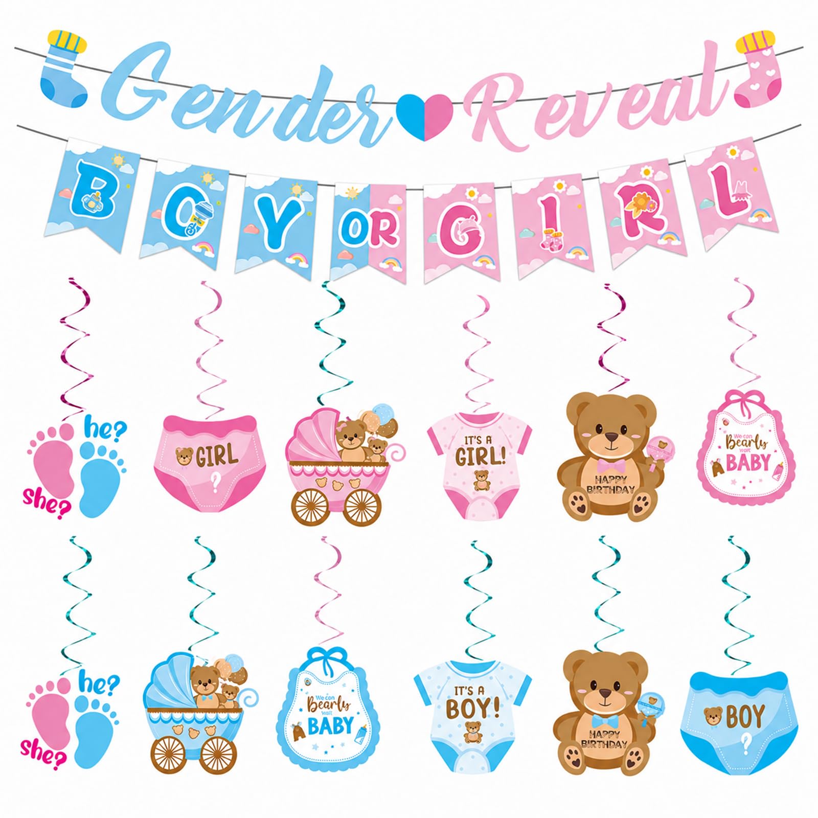13Pcs Exquisite Gender Reveal Banner Set – Endearing and Delicate Boy or Girl Gender Reveal Decorations, Convenient and Practical for Easy-to-Assemble Baby Reveal Decorations