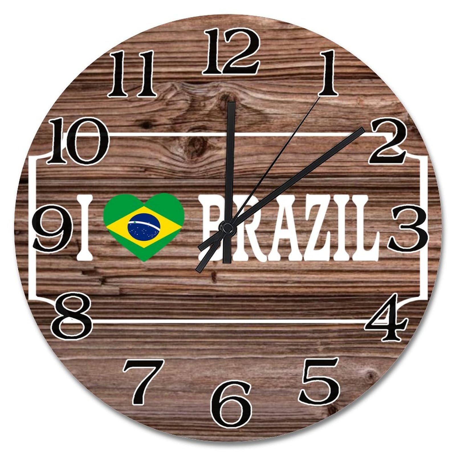Horloge murale en bois silencieuse et sans tic-tac motif Brésil