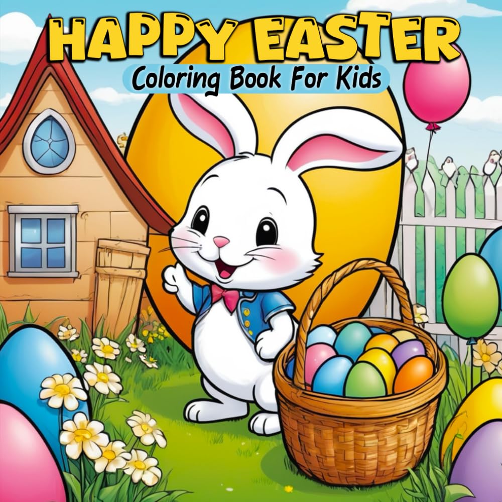 Happy Easter Coloring Book for Kids: 33 Easy-to-Color Pages with Adorable Bunnies, Decorated Eggs, and Cozy Spring Scenes