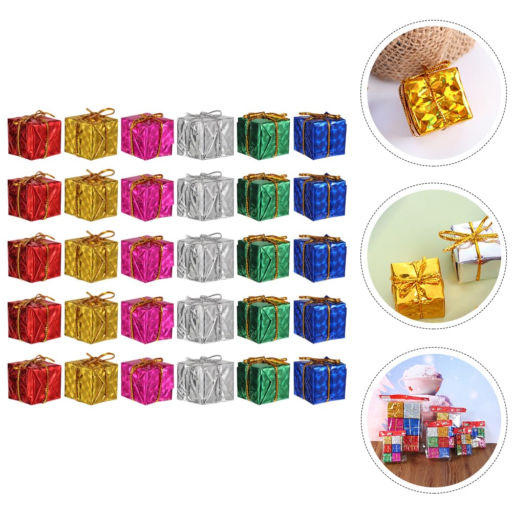Christmas Tree Ornament 120pcs Christmas Tree Small Boxes Hanging Decorations Ornaments Party Favors Metallic Foil Wrapped Present Box for Christmas Tree Decorations 3cm