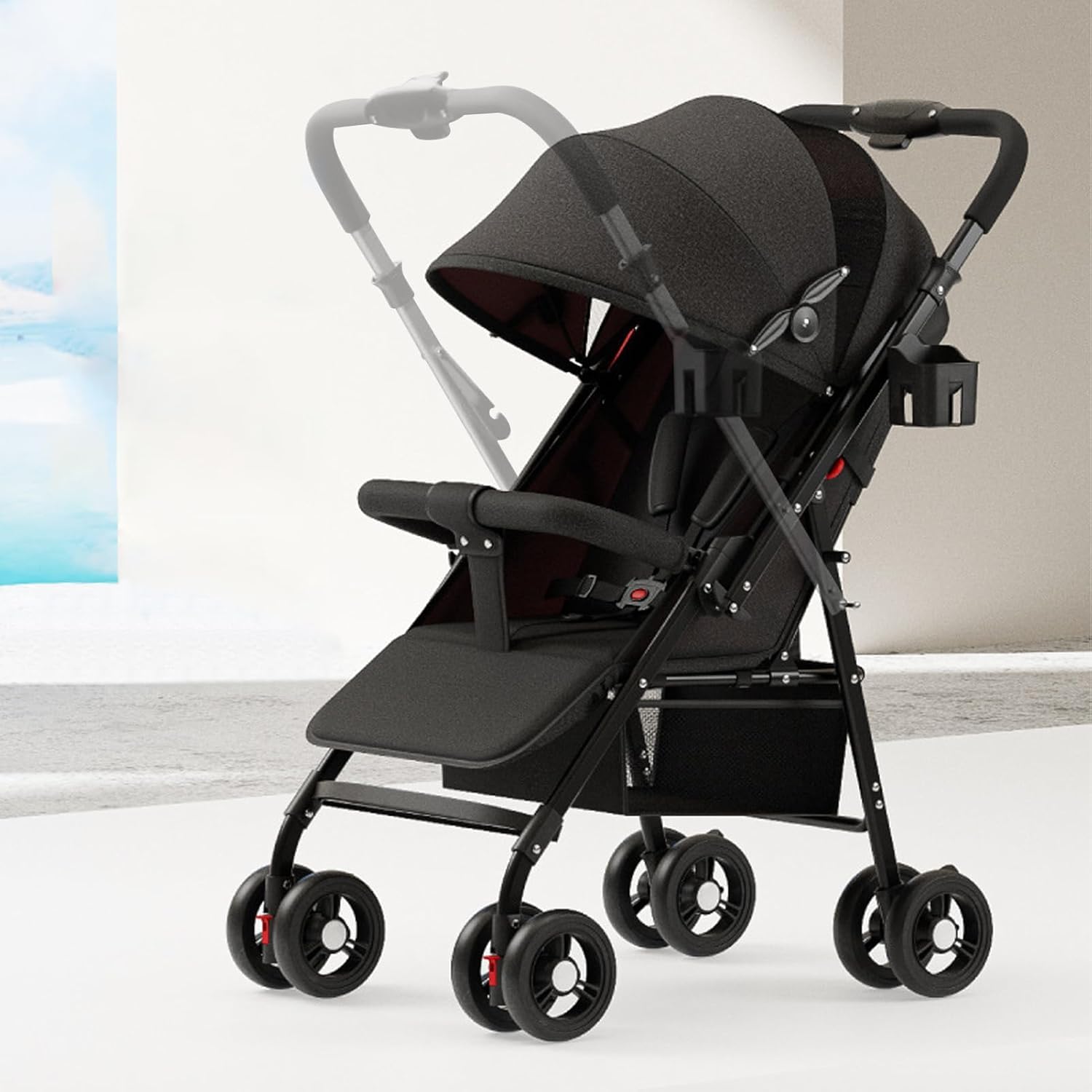 Lightweight Stroller for Baby, Travel Stroller, Two-way push Baby Stroller for Airplane, One-touch Fold/Unfold, Newborn Infant Stroller/Adjustable Backrest/Canopy/T-Shaped Bumper/Dining Tray/Cool Mat