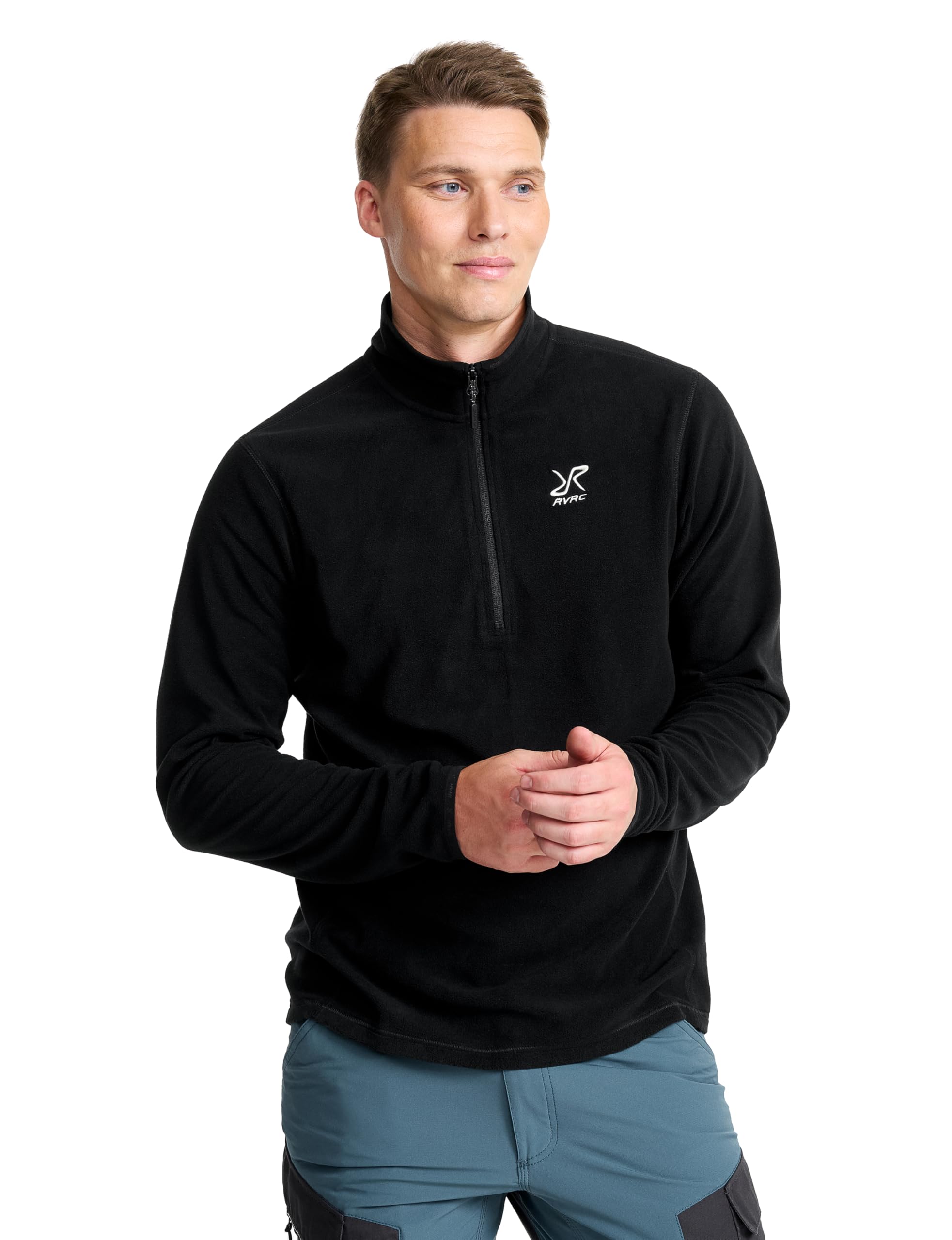 Revolutionrace Men's Black Hiker Half-Zip Fleece For Lightweight And Stretchy Half-Zip Fleece, M