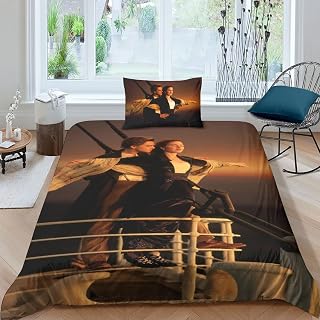 Titanic Duvet Cover, 3D Film characters Print Bedding Set, Quilt Cover Set with Pillowcases Soft Microfiber Easy Care for Boys Girls Kids Bedroom Bed, Single（135x200cm）