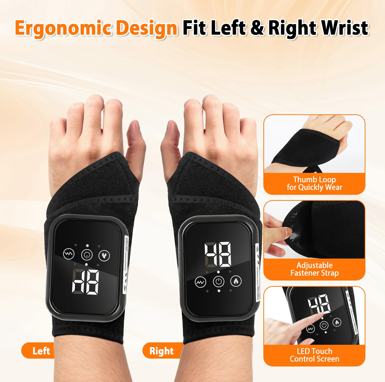 Handgelenk Massagegerät mit Rotlichttherapie, 3 Heizstufen & 3 Vibration | Wiederaufladbare, Kabelloses, Handmassagegerät, Linderung bei Karpaltunnelsyndrom, Arthritis, Schwarz, 2 Stück
