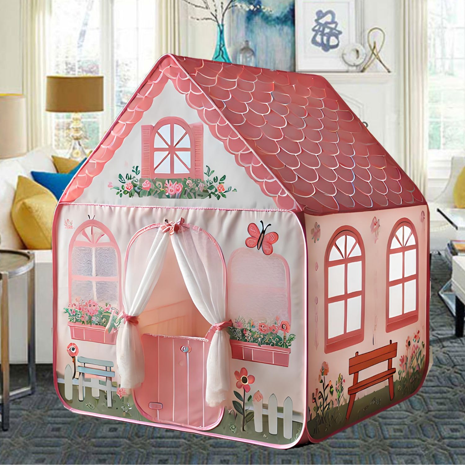 Shree Incorporation Extremely Big Size Kids Play Tent for Boys Indoor and Outdoor Playhouse Toddler Tent Large Play Castle Fairy Tent (Pink Doremon Theme) 2