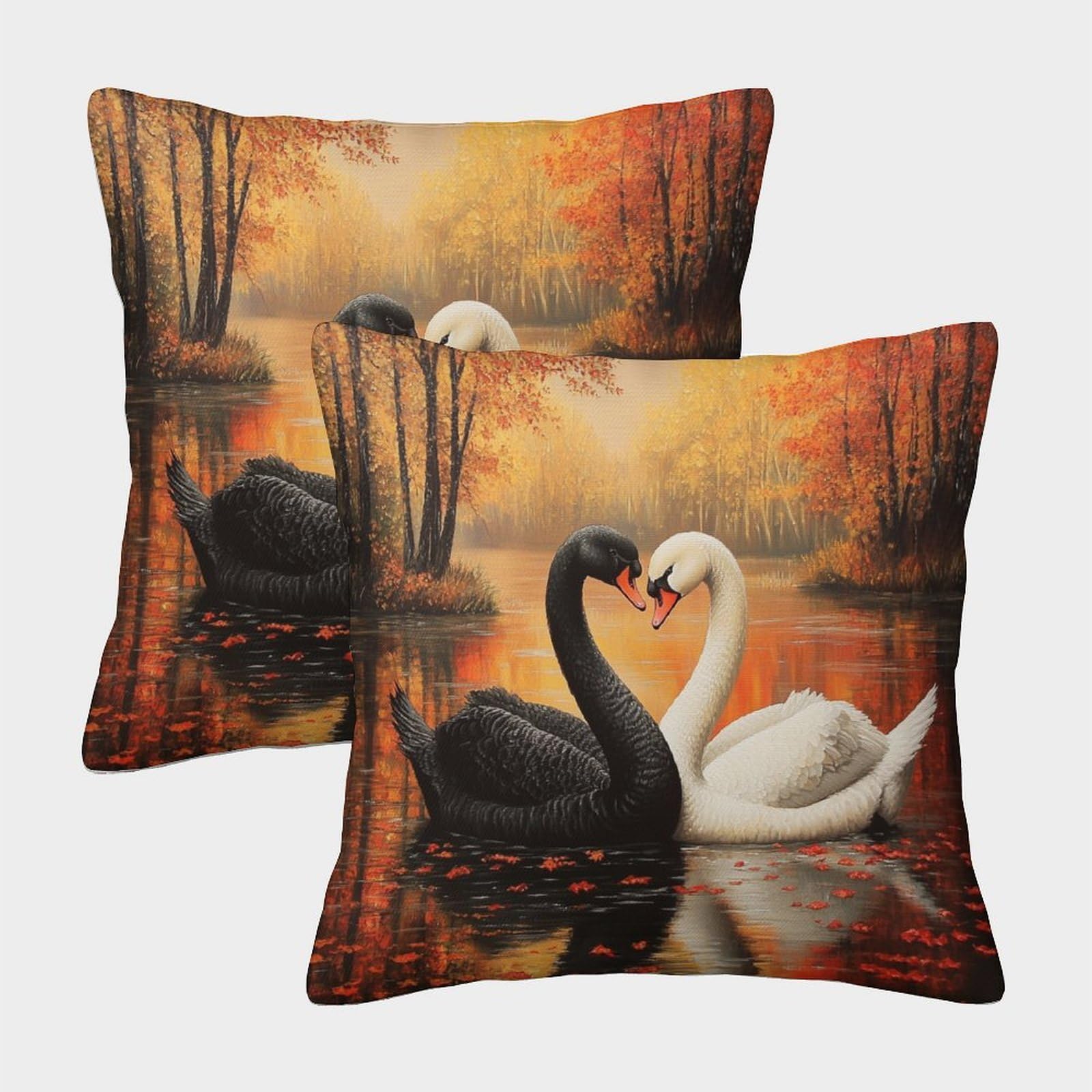 kaiyun 2 Pack Swans on The Lake,Autumn Forest 3D Cushion Cover Pillow Cover Sofa Outdoor Decoration Square 45x45cm