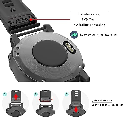 Miniatura 5 de Correa de reloj compatible con Garmin Fenix 5X, correa de repuesto de silicona suave de 0.86 pulgadas para Garmin Fenix 5XFenix 5X PlusFenix 6XFenix