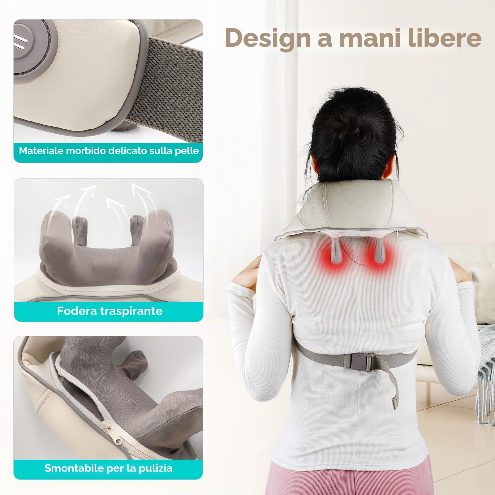 Massaggiatore shiatsu 5D per collo e spalle, massaggio profondo dei tessuti con funzione calore, ricaricabile, portatile, regalo per donne, uomini, amici, familiari