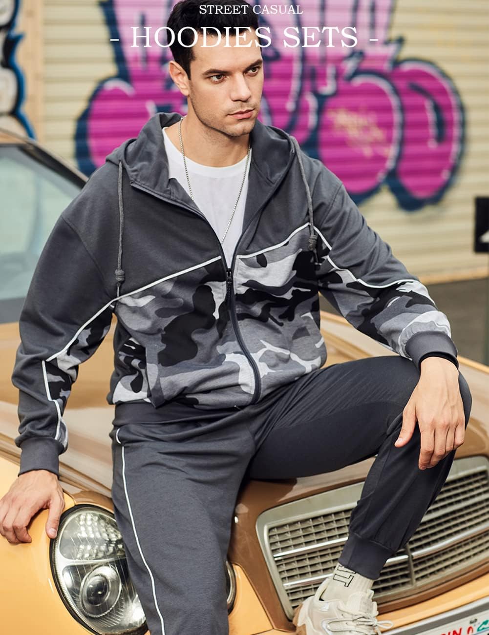 DUOFIER Men's Hooded Athletic Tracksuit Casual Full Zip Jogging Sweatsuits image 2