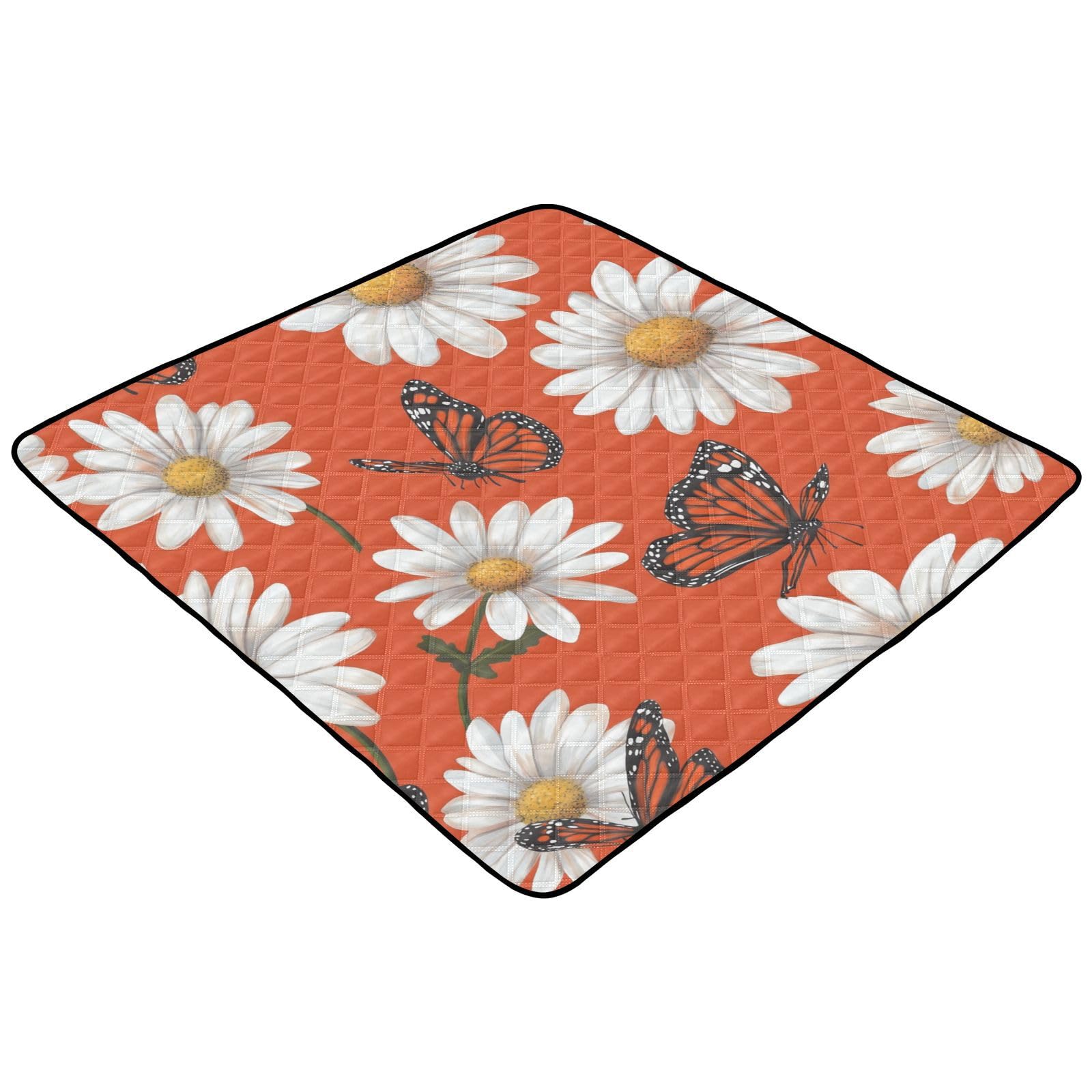 Kigai Daisy Butterfly Baby Play Mat for Floor and Playpen 50x50 inch Non-Slip Baby Activity Playmat Waterproof Foldable Crawling Mat for Infants Toddlers