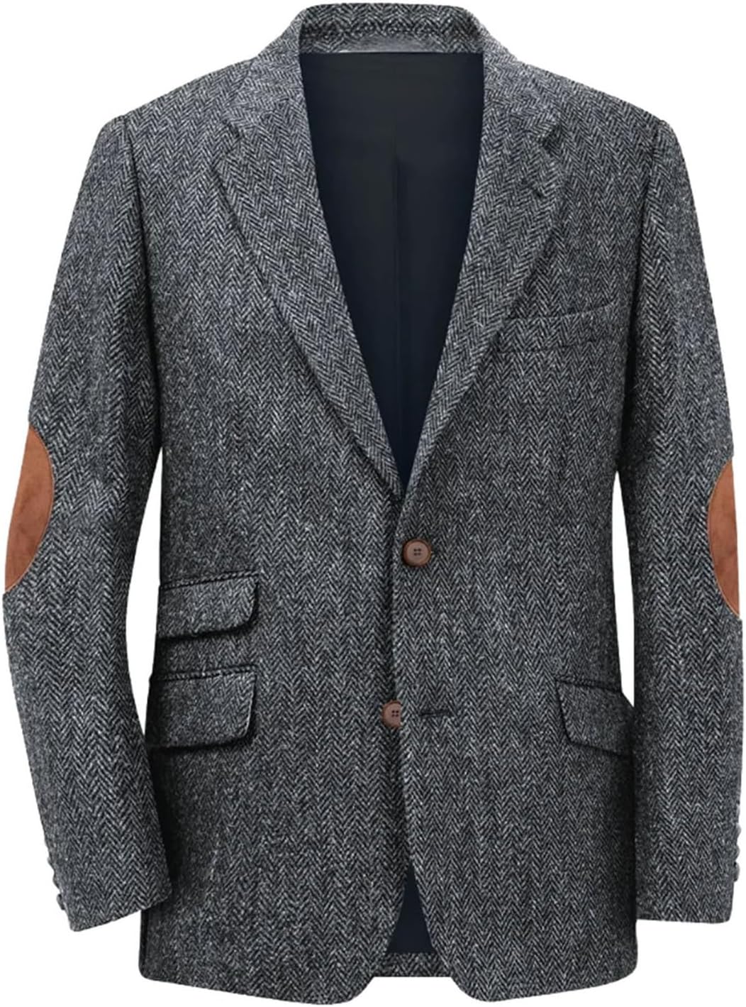 Men's Herringbone Single Breasted Casual Elegant Suit Jackets Long Sleeves Single Breasted Coat