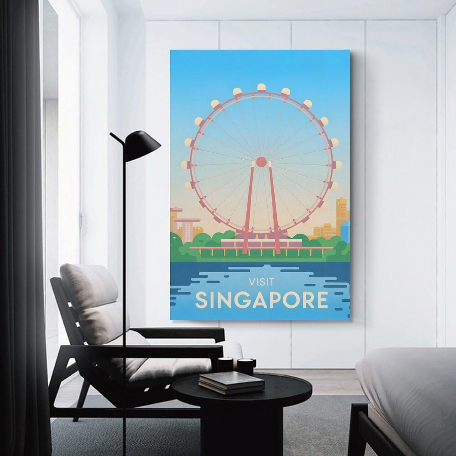 Junmoney Canvas Art Print Singapore Flyer Travel, 24x36inch(60x90cm), for Small Homes, Bedrooms Or Open Spaces, A Simple Refresh for Blank Walls