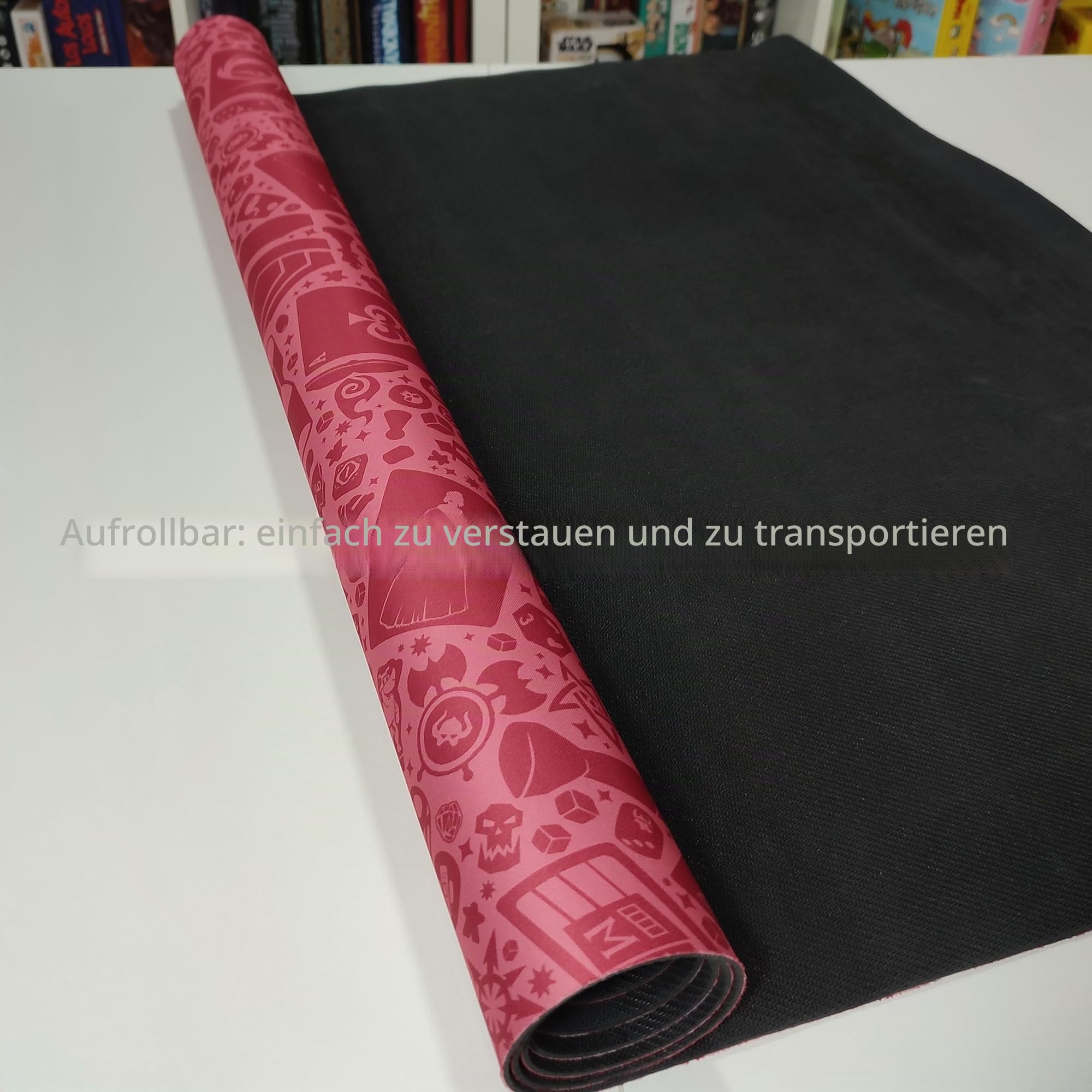 Neoprene Play MAT | spielmatte für Brettspiele, Würfel und Karten | 140 x 80 cm | WASSERDICHT, rutschfest und ROLLBAR (Gaming (Pink))