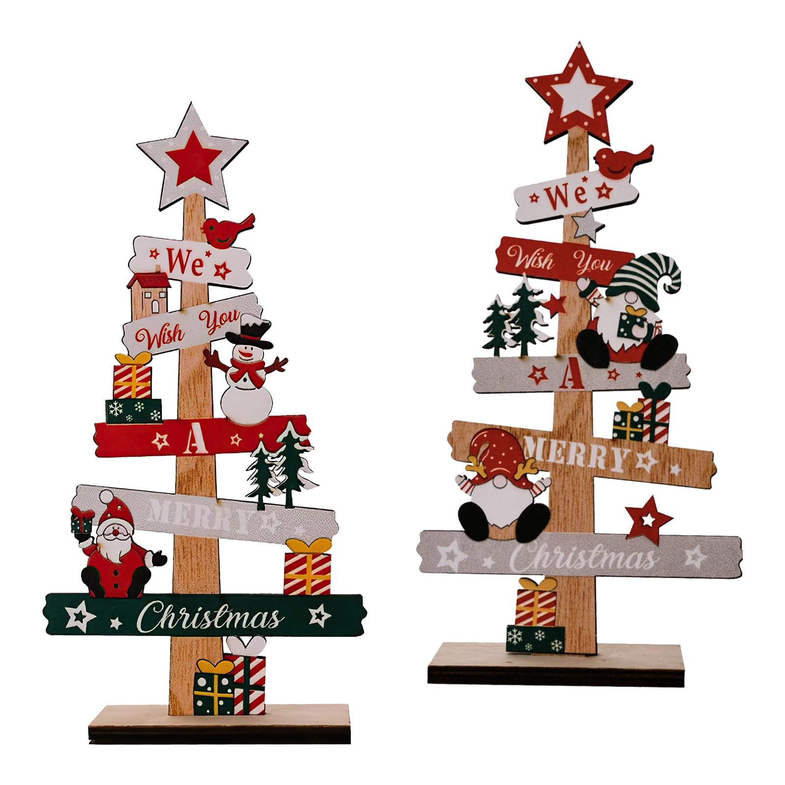 Wooden Christmas Table Decorations - Xmas Table Decorations (2 Pack), Christmas Tabletop Centerpiece Sign & Ornaments for Home Office & Party Supplies
